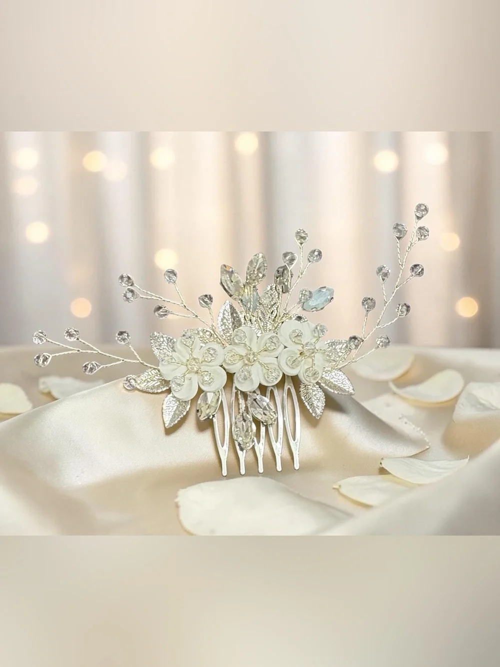 Silver Floral Bridal Hair Comb - Elegant Crystal Flower Hairpiece